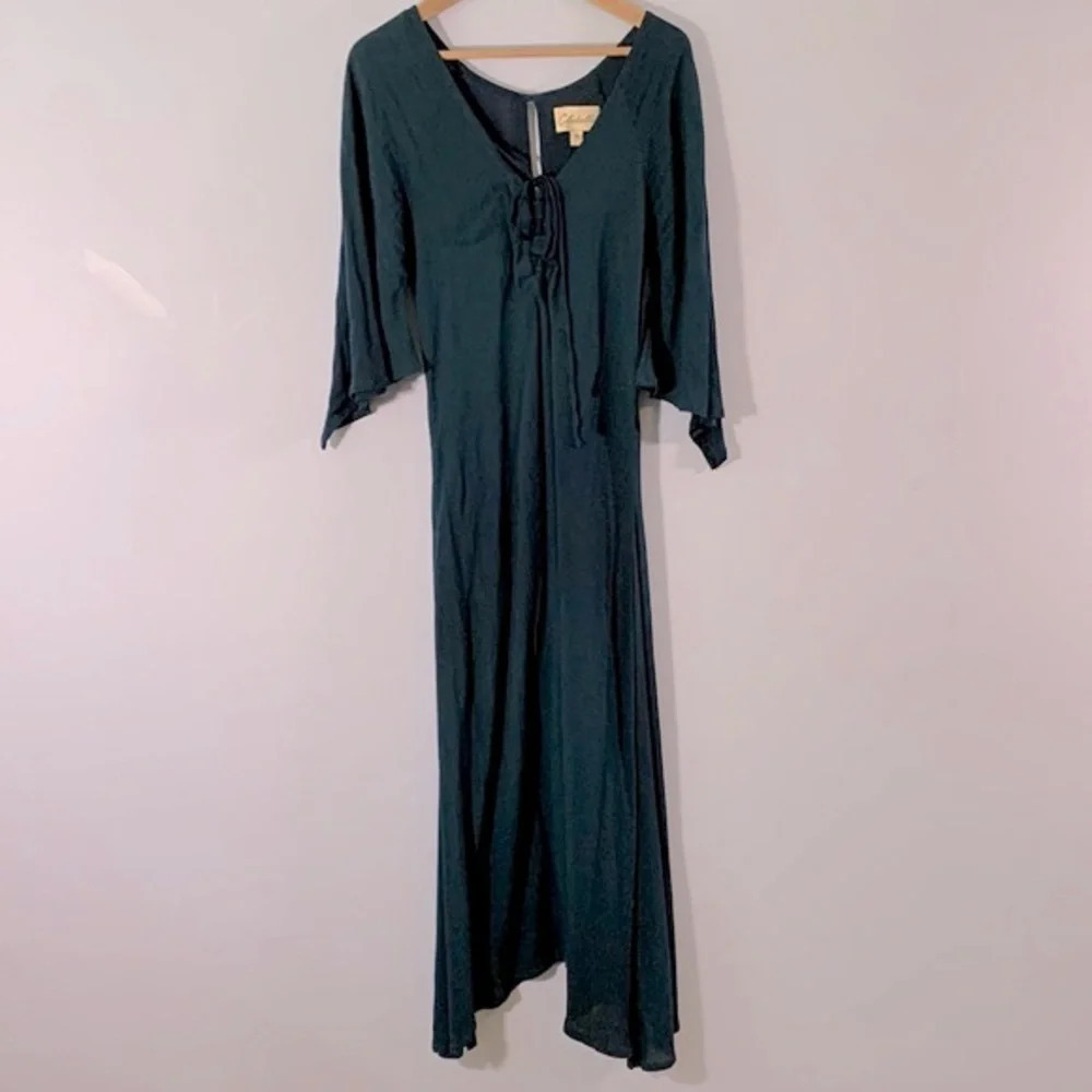 Cleobella size small dark blue green flutter sleeve laceup bust Whimsygoth witch - Picture 2 of 8